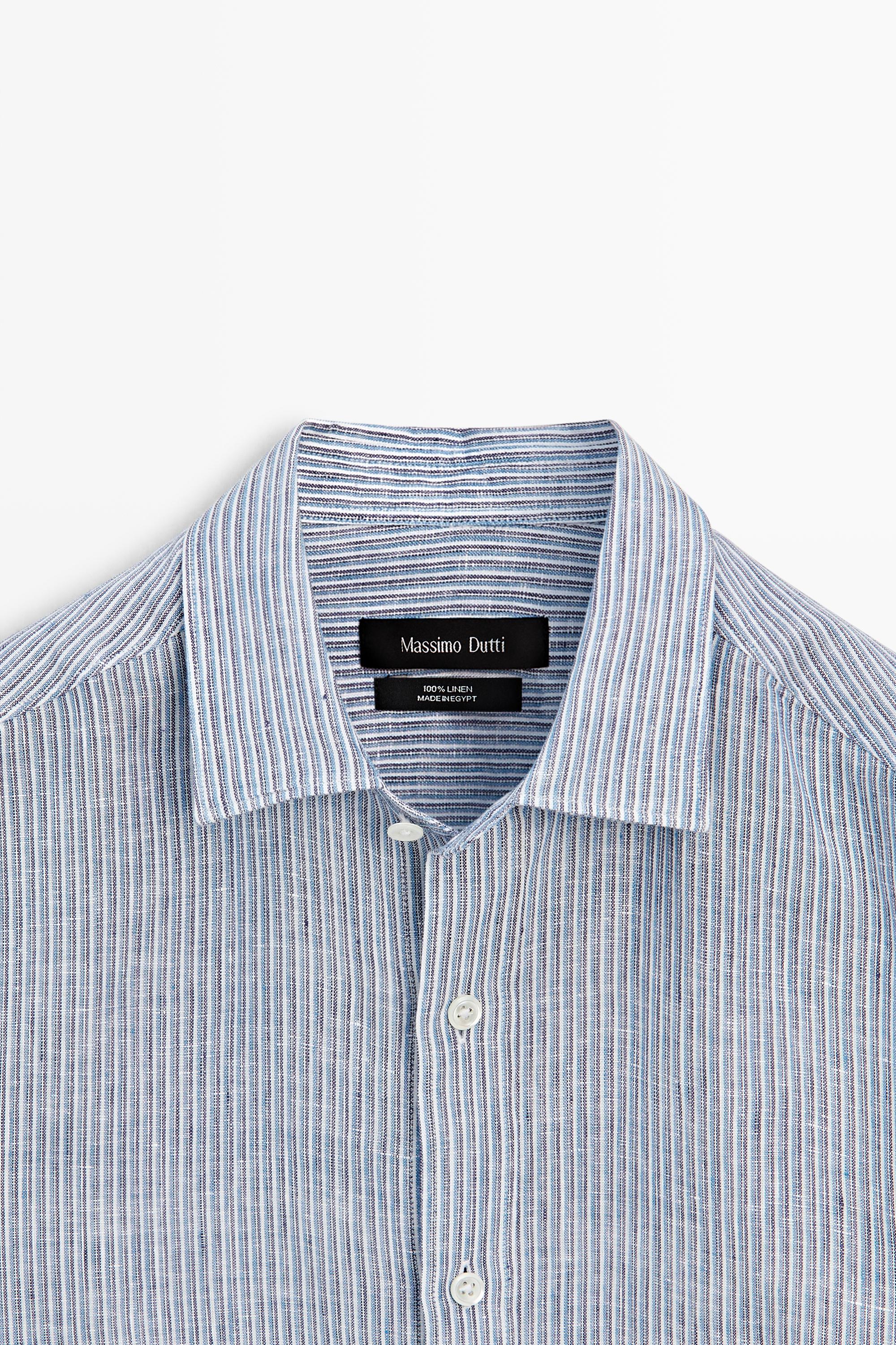 100% linen shirt with discontinuous stripes